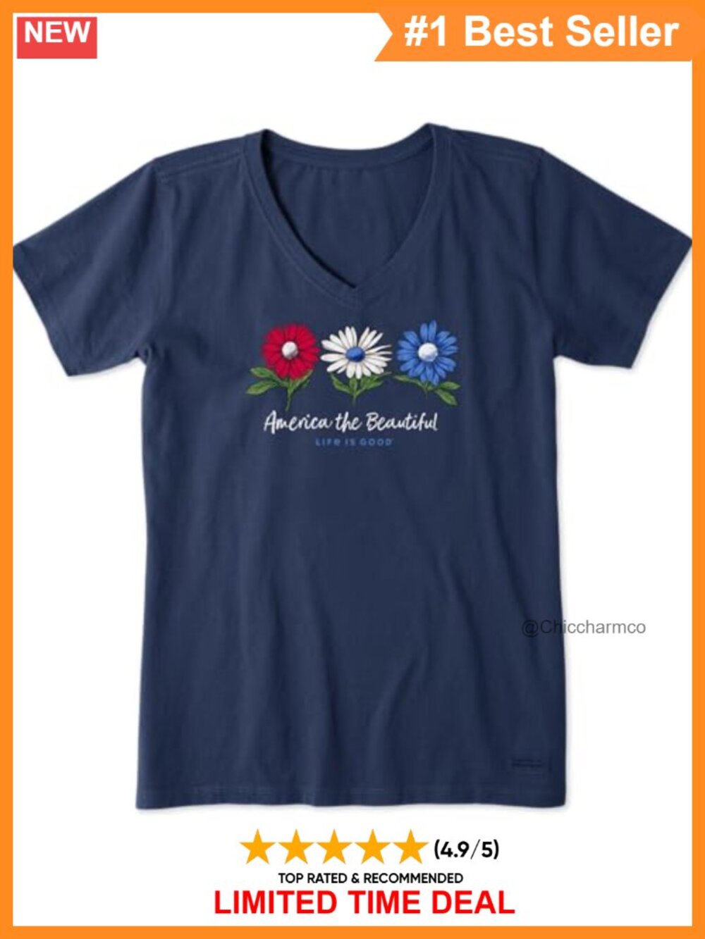 Life is Good Crusher Vee Short Sleeve Tee Classic Fit Cotton Crew Neck